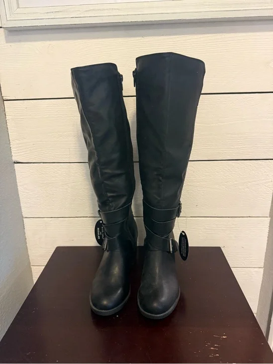 👢💜🔥 NEW Style & Co Jomaris Black Knee High Boots Size 5.5 Faux Leather - Picture 3 of 7
